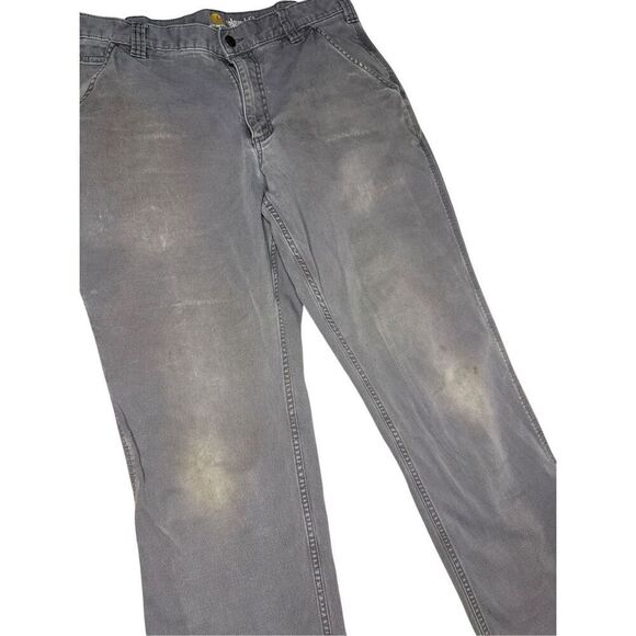 Carhartt Men’s 36x30 Relaxed Fit Gray Carpenter Pants Distressed Workwear - Picture 2 of 7